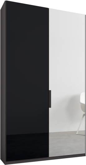 An Image of Caren 2 door 100cm Hinged Wardrobe, Graphite Grey Frame, Basalt Grey Glass & Mirror Doors, Classic Interior