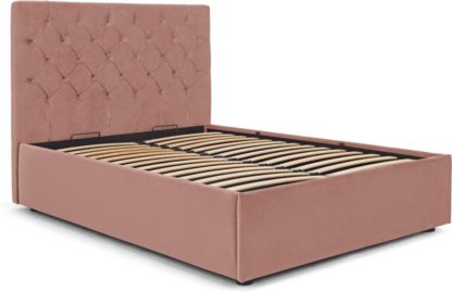 An Image of Skye Super King Size Bed with Storage, Blush Pink Velvet