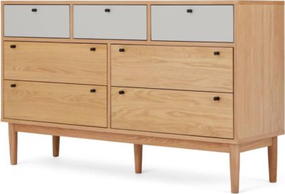 An Image of Campton Wide Multi Chest of Drawers, Oak & Grey