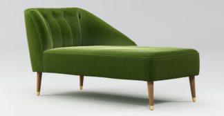 An Image of Custom MADE Margot Right Hand Facing Chaise, Spruce Green Cotton Velvet, Light Wood Brass Leg