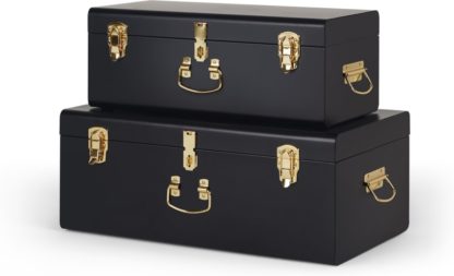 An Image of Gunner Set of 2 Metal Trunks, Matt Black & Brass