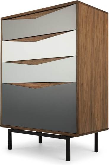 An Image of Louis Tall Chest Of Drawers, Walnut and Charcoal