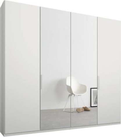 An Image of Caren 4 door 200cm Hinged Wardrobe, White Frame, Matt White & Mirror Doors, Standard Interior