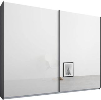 An Image of Malix 2 door 225cm Sliding Wardrobe, Graphite Grey frame,White Glass & Mirror doors , Premium Interior