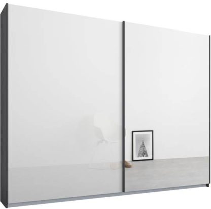 An Image of Malix 2 door 225cm Sliding Wardrobe, Graphite Grey frame,White Glass & Mirror doors, Standard Interior