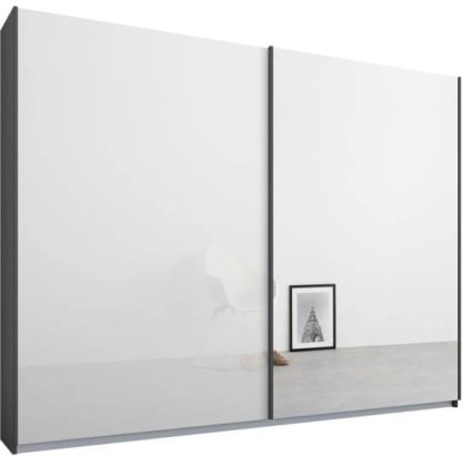 94c3b13160b78a25df686de74d304383ee63fa311ce90e49cd8ec4ed2aa76454.jpg An Image of Malix 2 door 225cm Sliding Wardrobe, Graphite Grey frame,White Glass & Mirror doors, Standard Interior