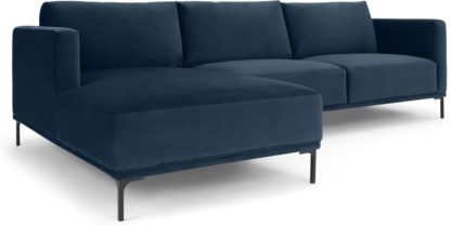 An Image of Milo Left Hand Facing Chaise End Corner Sofa, Sapphire Blue Velvet