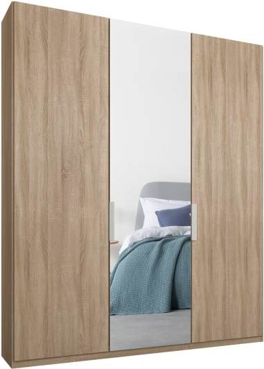 An Image of Caren 3 door 150cm Hinged Wardrobe, Oak Frame, Oak & Mirror Doors, Premium Interior