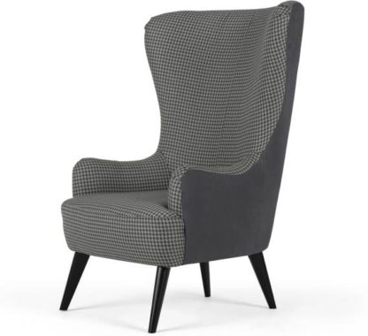 96689ab689c9e43075660b307d0612abc3f03f4e135e23e9a860ba19c780c6a4.jpg An Image of Bodil Accent Chair, Dogtooth Printed Seat and Leather Back