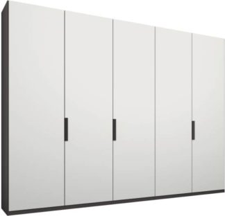 An Image of Caren 5 door 250cm Hinged Wardrobe, Graphite Grey Frame, Matt White Doors, Premium Interior