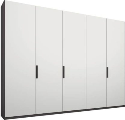 966f2fc854b98206ee13c1d935cdfef805728f93b73206e94192bfa797056b88-2.jpg An Image of Caren 5 door 250cm Hinged Wardrobe, Graphite Grey Frame, Matt White Doors, Premium Interior