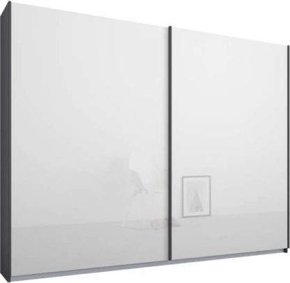 An Image of Malix 2 door 225cm Sliding Wardrobe, Graphite Grey frame,White Glass doors , Premium Interior