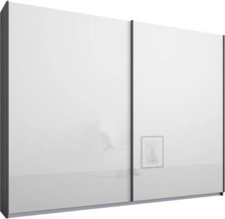 An Image of Malix 2 door 225cm Sliding Wardrobe, Graphite Grey frame,White Glass doors, Standard Interior
