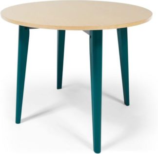 An Image of MADE Essentials Hurst 4 Seat Round Dining Table, Oak and Teal