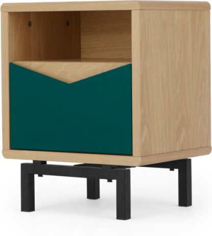 9acf4bc05f3e0e4be7c4c8f3f1593c8bd669599bfbe73bc60925c3851d2dae24.jpg An Image of Louis Bedside Table, Oak & Green