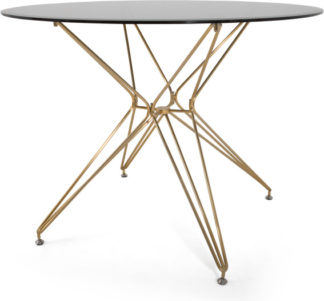 An Image of Belden 4 Seat Round Dining Table, Smoked Glass and Brushed Brass