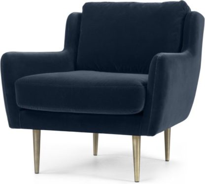 An Image of Simone Armchair, Navy Cotton Velvet