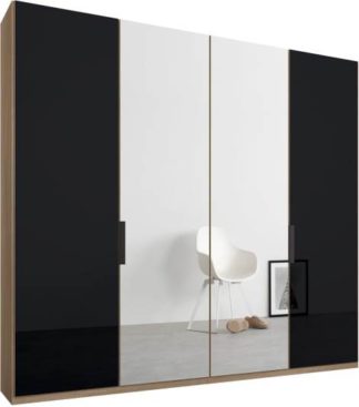 An Image of Caren 4 door 200cm Hinged Wardrobe, Oak Frame, Basalt Grey Glass & Mirror Doors, Classic Interior