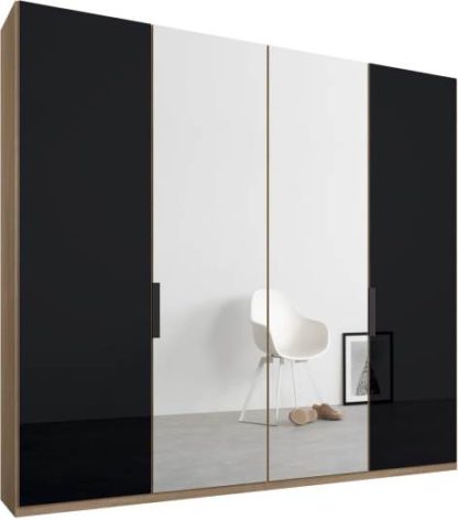 An Image of Caren 4 door 200cm Hinged Wardrobe, Oak Frame, Basalt Grey Glass & Mirror Doors, Standard Interior