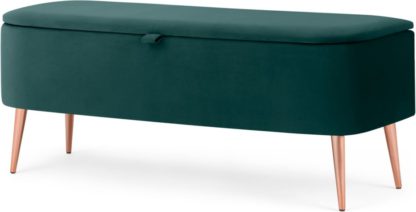 An Image of Eulia Storage Bench Seafoam Blue Velvet, Copper