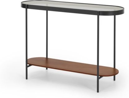 An Image of Kameko Oval console table, Walnut and Smoked Glass