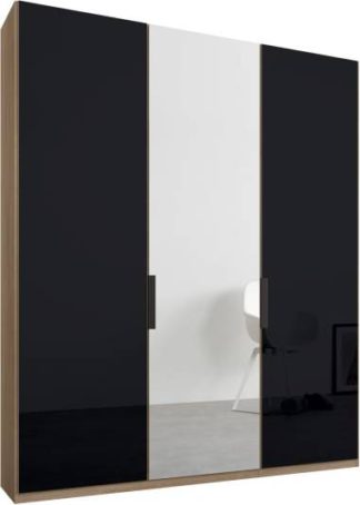 An Image of Caren 3 door 150cm Hinged Wardrobe, Oak Frame, Basalt Grey Glass & Mirror Doors, Classic Interior
