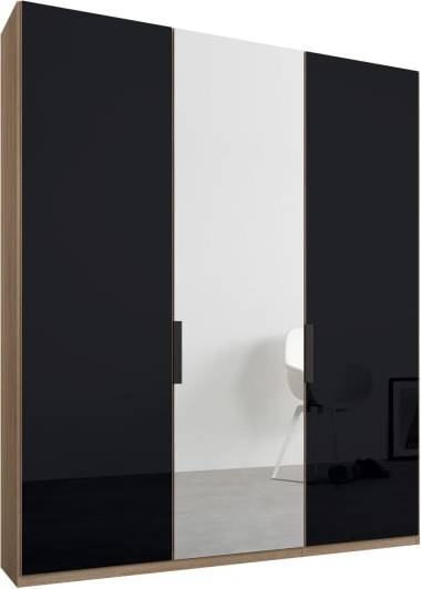 An Image of Caren 3 door 150cm Hinged Wardrobe, Oak Frame, Basalt Grey Glass & Mirror Doors, Standard Interior