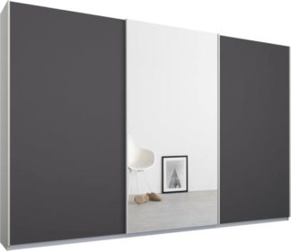 An Image of Malix 3 door 270cm Sliding Wardrobe, White frame,Matt Graphite Grey & Mirror doors , Premium Interior