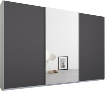 An Image of Malix 3 door 270cm Sliding Wardrobe, White frame,Matt Graphite Grey & Mirror doors, Standard Interior