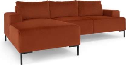 An Image of Frederik 3 Seater Left Hand Facing Compact Corner Chaise End Sofa, Nutmeg Orange Velvet