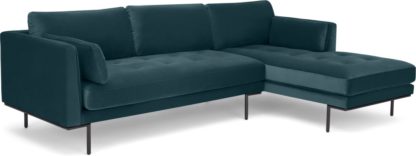 An Image of Harlow Right Hand Facing Chaise End Corner Sofa, Steel Blue Velvet