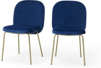An Image of Set of 2 Safia Dining Chairs, Electric Blue Velvet with Brass Leg