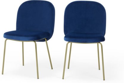 a286134cdc3bdb1b353cec63080e3fbbd9c5ba35b45d01c592d148cc7b4c7171.jpg An Image of Set of 2 Safia Dining Chairs, Electric Blue Velvet with Brass Leg