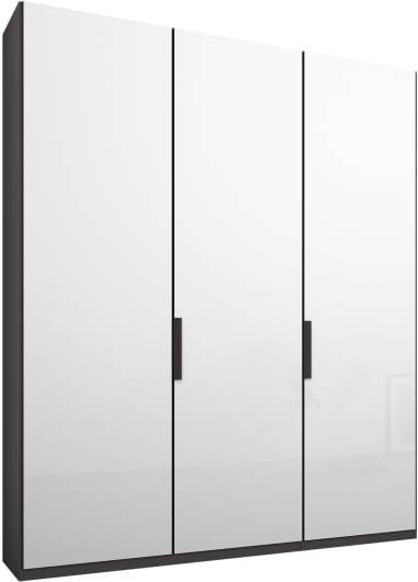 An Image of Caren 3 door 150cm Hinged Wardrobe, Graphite Grey Frame, White Glass Doors, Premium Interior