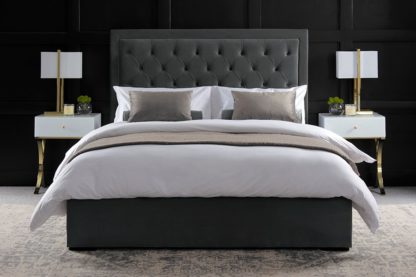 An Image of ZENO Upholstered Bed - Midnight Grey