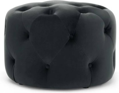 An Image of Hampton Small Round Pouffe, Velvet Midnight Grey