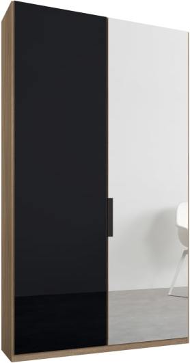 An Image of Caren 2 door 100cm Hinged Wardrobe, Oak Frame, Basalt Grey Glass & Mirror Doors, Classic Interior