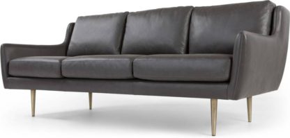 An Image of Simone 3 Seater Sofa, Oxford Grey Premium Leather