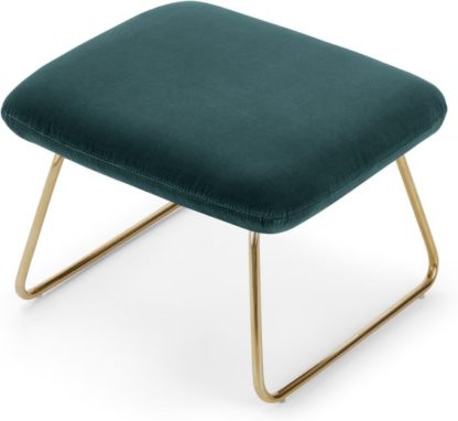 An Image of Frame Footstool, Petrol Cotton Velvet with Bright Gold Frame