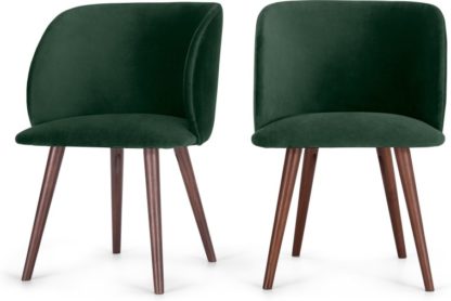 An Image of Set of 2 Adeline Carver Dining Chairs, Pine Green Velvet and Walnut