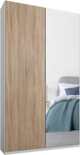 An Image of Caren 2 door 100cm Hinged Wardrobe, White Frame, Oak & Mirror Doors, Classic Interior