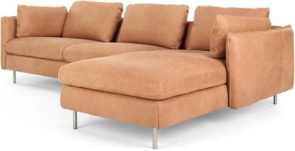 An Image of Vento 3 Seater Right Hand Facing Chaise End Corner Sofa, Tan Leather