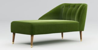 An Image of Custom MADE Margot Left Hand Facing Chaise, Spruce Green Cotton Velvet with Light Wood Brass Leg