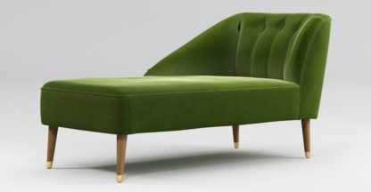 a8bfb7fadfe37a21e7f4789f379382de532f59764aa1b37ec2a93bb27b3ddc0c.jpg An Image of Custom MADE Margot Left Hand Facing Chaise, Spruce Green Cotton Velvet with Light Wood Brass Leg