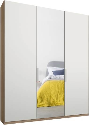 An Image of Caren 3 door 150cm Hinged Wardrobe, Oak Frame, Matt White & Mirror Doors, Classic Interior