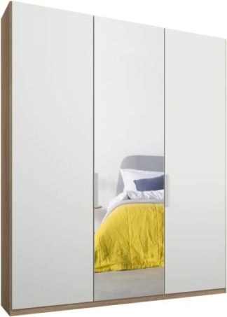 An Image of Caren 3 door 150cm Hinged Wardrobe, Oak Frame, Matt White & Mirror Doors, Premium Interior