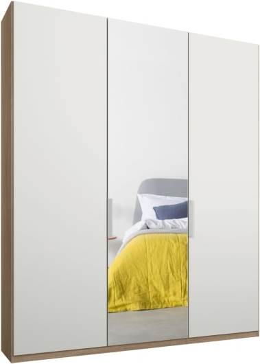 An Image of Caren 3 door 150cm Hinged Wardrobe, Oak Frame, Matt White & Mirror Doors, Standard Interior