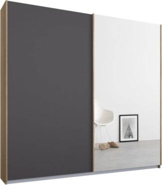 An Image of Malix 2 door 181cm Sliding Wardrobe, Oak frame,Matt Graphite Grey & Mirror doors , Premium Interior