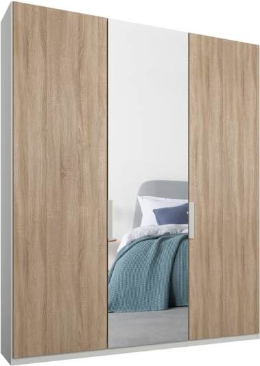 An Image of Caren 3 door 150cm Hinged Wardrobe, White Frame, Oak & Mirror Doors, Classic Interior