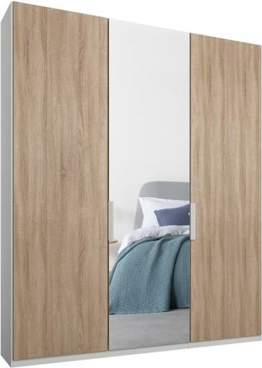 An Image of Caren 3 door 150cm Hinged Wardrobe, White Frame, Oak & Mirror Doors, Standard Interior